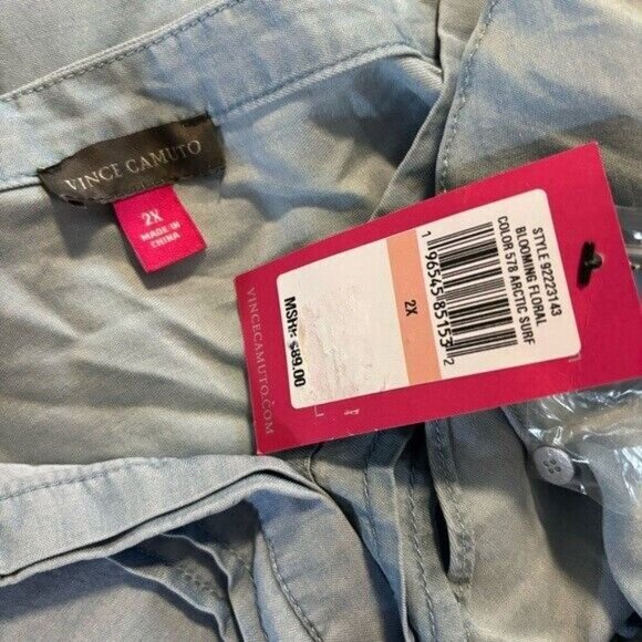 Vince Camuto Plus Size Light Blue Split Neck Ruffle Sleeve Top NWT - Picture 5 of 6